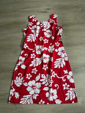 Alohawears Red White Hibiscus Hawaiian Dress Cotton Made in Hawaii SZ M